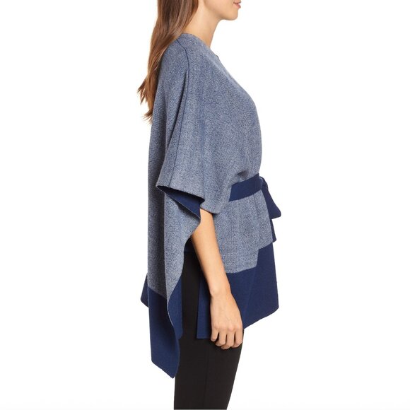 New w/Tags Eileen Fisher "Double-Face Merino Poncho(Cape)", size L/XL, Blue - Picture 8 of 12